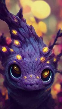 Cute fairy-tale purple dragon. Fairy dragon concept. Stock Illustration
