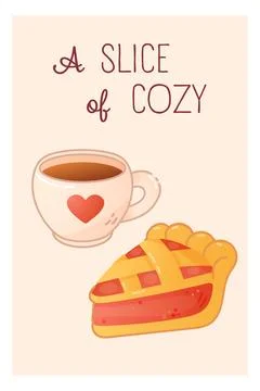 Cute fall postcard with pie and hot tea Stock Illustration