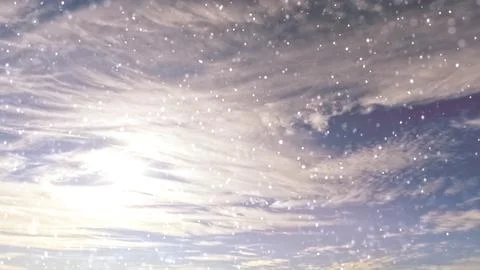 Cute fall of snow on clouds on sky bg - photo of nature 스톡 사진