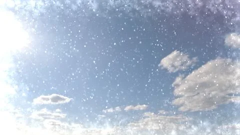Cute fall of snow on clouds on sky backdrop - photo of nature Stock Photos