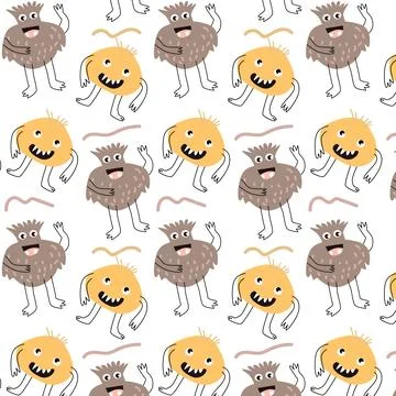 Cute fan monsters seamless pattern with doodle graphic Stock Illustration