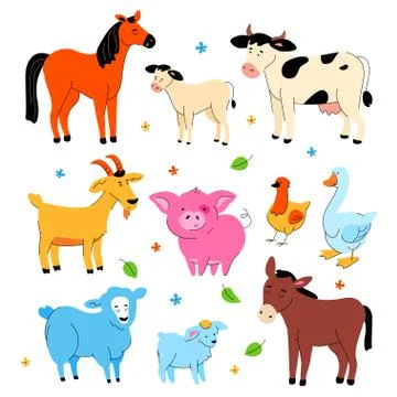 Cute farm animals - modern flat design style set of characters Stock Illustration