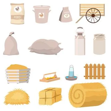 Cute farm. Farmyard Elements Set. Baby flat vector illustration. イラスト素材