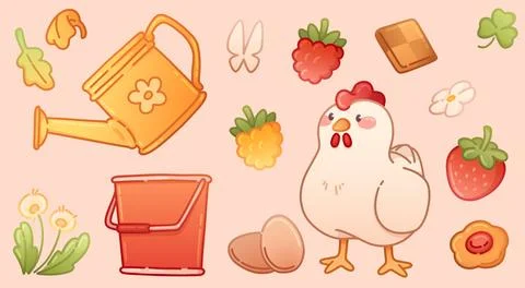 Cute farm scene in rustic cottagecore aesthetics Illustrazione stock
