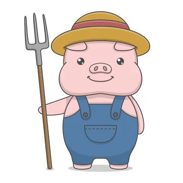 Cute Farmer Pig With Fork Stock Illustration