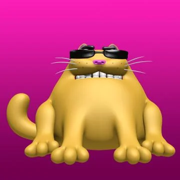 Cute fat cat in black glasses. 3D illustration. Stock Illustration