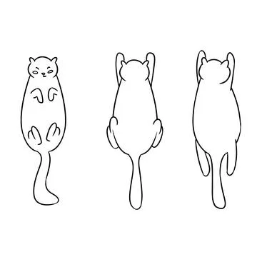 Cute fat cat poses. Vector sketch doodle art Stock Illustration