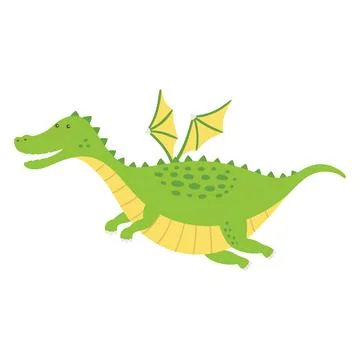 Cute fat dragon flying. Vector illustration isolated. Stock Illustration