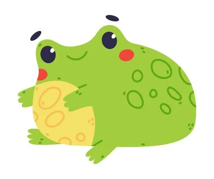 Cute Fat Green Frog or Toad Character Sitting and Smiling Vector Illustration Stockillustratie