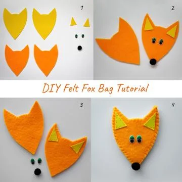 Cute felt fox DIY step by step tutorial Stock Photos