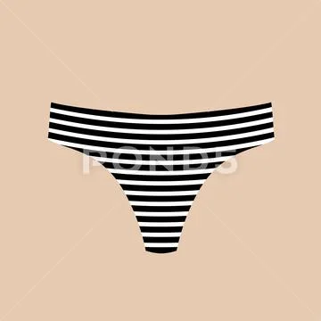 Cute female black and white striped panties. Trendy thongs icon. Women  underwear ~ Clip Art #156066015
