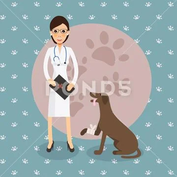 Cute female veterinarian doctor with dog Stock Illustration