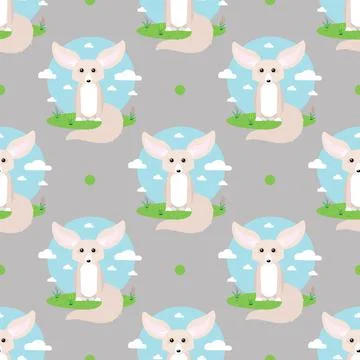 Cute fennec fox abstract vector seamless pattern Stock Illustration