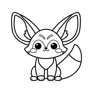 Cute Fennec Fox Vector Outline Desert Animal Coloring Page Stock Illustration