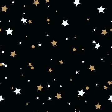 Cute festive background with gold falling stars. Holiday seamless pattern. Or Illustrazione stock