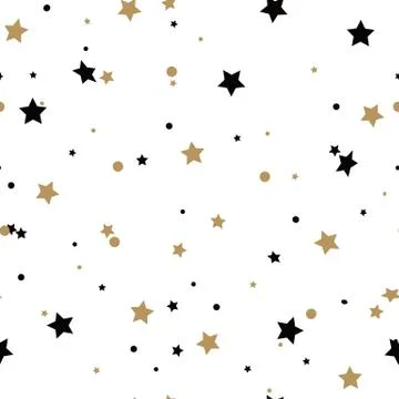 Cute festive background with gold falling stars. Holiday seamless pattern. Or Illustrazione stock
