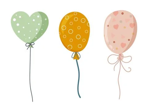 Cute festive balloons with patterns, isolated on a white background. Flat v.. 스톡 일러스트