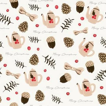 Cute festive pattern with pineapples, coffee cups, and leaves イラスト素材