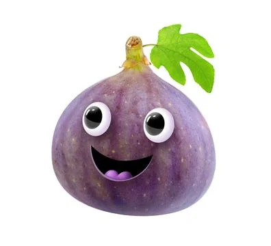Cute fig character with leaf and playful smile isolated on  whit Stock Illustration