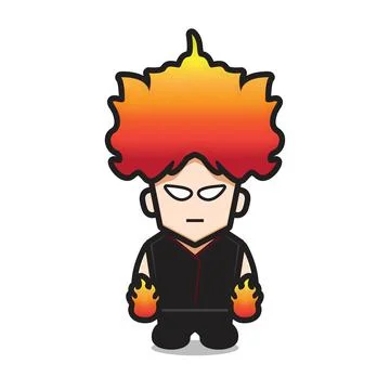 Cute fire man super hero character cartoon vector icon illustration Stock Illustration