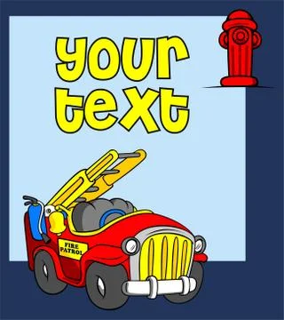 Cute fire truck background with hydrant ornament Stock Illustration