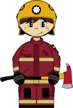 Cute Fireman - Firefighter with Axe Illustration Stockillustratie