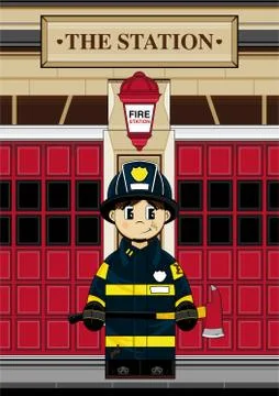Cute Fireman - Firefighter Vector Illustration Stock Illustration