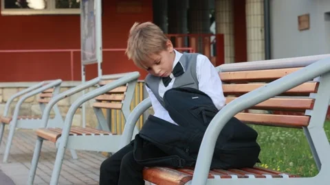 Cute first grade school child, going to school. First day at school for a f.. Stock Footage 315217134
