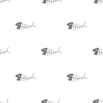 Cute Fish bones Seamless pattern. Cartoon Fish skeleton, background. Vector.. Stock Illustration