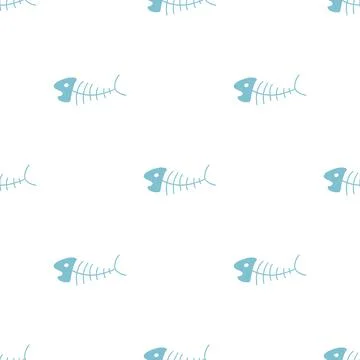 Cute Fish bones Seamless pattern. Cartoon Fish skeleton, background. Vector.. Stock Illustration