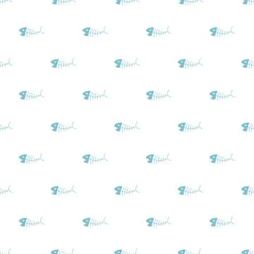 Cute Fish bones Seamless pattern. Cartoon Fish skeleton, background. Vector.. Stock Illustration