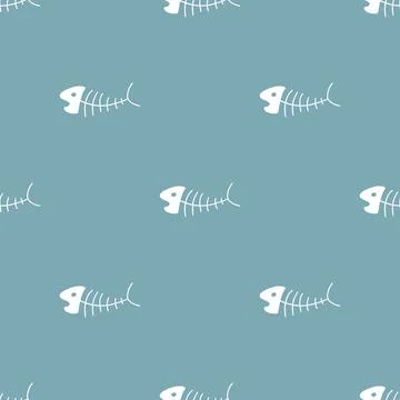 Cute Fish bones Seamless pattern. Cartoon Fish skeleton, background. Vector.. イラスト素材