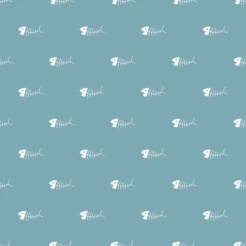 Cute Fish bones Seamless pattern. Cartoon Fish skeleton, background. Vector.. Illustrazione stock