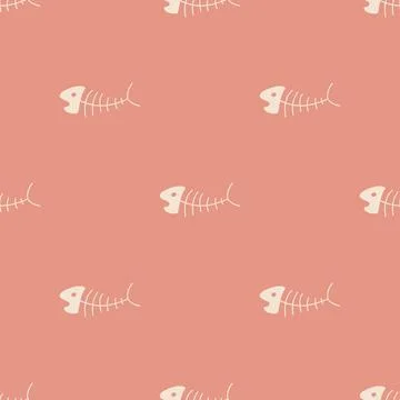 Cute Fish bones Seamless pattern. Cartoon Fish skeleton, background. Vector.. イラスト素材