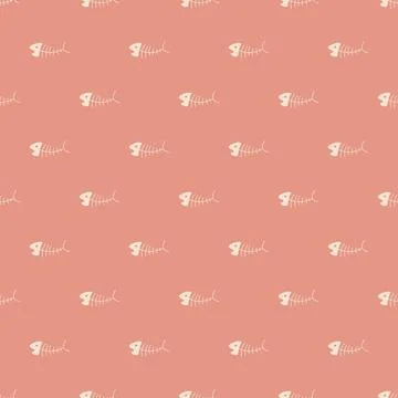 Cute Fish bones Seamless pattern. Cartoon Fish skeleton, background. Vector I Stock Illustration