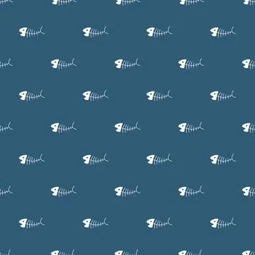Cute Fish bones Seamless pattern. Cartoon Fish skeleton, background. Vector.. Stock Illustration