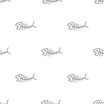 Cute Fish bones Seamless pattern. Cartoon Fish skeleton, background. Vector.. Stock Illustration