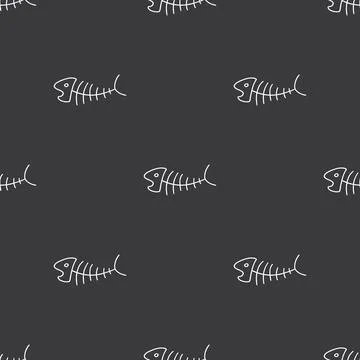 Cute Fish bones Seamless pattern. Cartoon Fish skeleton, background. Vector.. Illustrazione stock