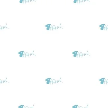 Cute Fish bones Seamless pattern. Cartoon Fish skeleton, background. Vector.. Stock Illustration