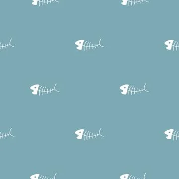 Cute Fish bones Seamless pattern. Cartoon Fish skeleton, background. Vector.. Stock Illustration