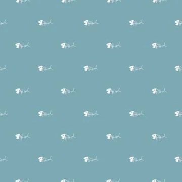Cute Fish bones Seamless pattern. Cartoon Fish skeleton, background. Vector.. Stock Illustration