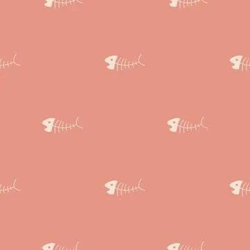 Cute Fish bones Seamless pattern. Cartoon Fish skeleton, background. Vector.. Stock Illustration