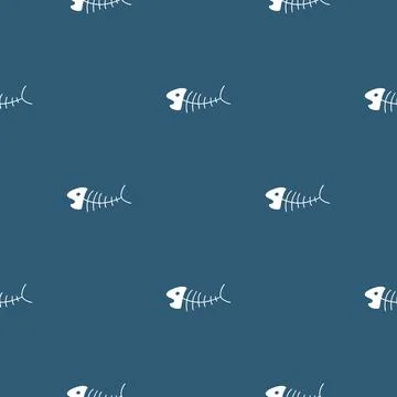 Cute Fish bones Seamless pattern. Cartoon Fish skeleton, background. Vector.. Stock Illustration