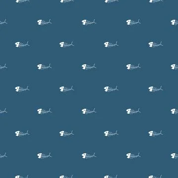 Cute Fish bones Seamless pattern. Cartoon Fish skeleton, background. Vector.. Stock Illustration