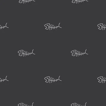 Cute Fish bones Seamless pattern. Cartoon Fish skeleton, background. Vector.. イラスト素材