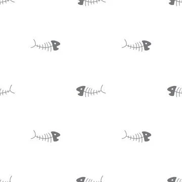 Cute Fish bones Seamless pattern. Cartoon Fish skeleton, background. Vector.. Stock Illustration