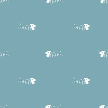 Cute Fish bones Seamless pattern. Cartoon Fish skeleton, background. Vector.. Stock Illustration