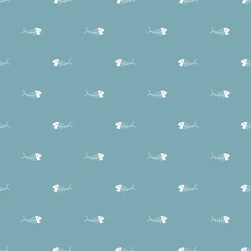 Cute Fish bones Seamless pattern. Cartoon Fish skeleton, background. Vector.. Stock Illustration
