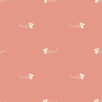 Cute Fish bones Seamless pattern. Cartoon Fish skeleton, background. Vector.. Stock Illustration