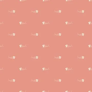 Cute Fish bones Seamless pattern. Cartoon Fish skeleton, background. Vector.. Stock Illustration